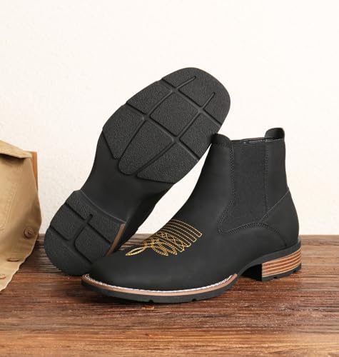 Image of Santimon Men's Square Toe Chelsea Boots, Ankle High, Slip-On, Anti-Slip Dress Casual Outdoor Boots