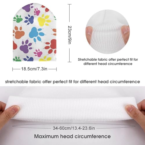 Rainbow Paw Footprint Animal Pattern Kids Beanie Hat for for Girls Boys Children Cap Winter Knitted Chemo Cancer Headwear Accessories Gifts Decoration2
