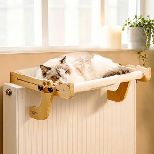 CheerPals Cat Radiator Bed & Window Sill Perch - Solid Beech Wood Hammock for Indoor Cats Sturdy No-Drill Hanging Seat All-Season Lounger for Winter Warmth & Bird Watching Washable