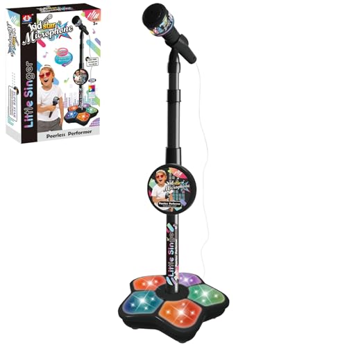 Microphone with Stand Black Microphone Stand Micro-phone Adjustable NlsqUK Stan-d Up Teenagers Karaoke Machines for Fan Birthday Gift (Black)