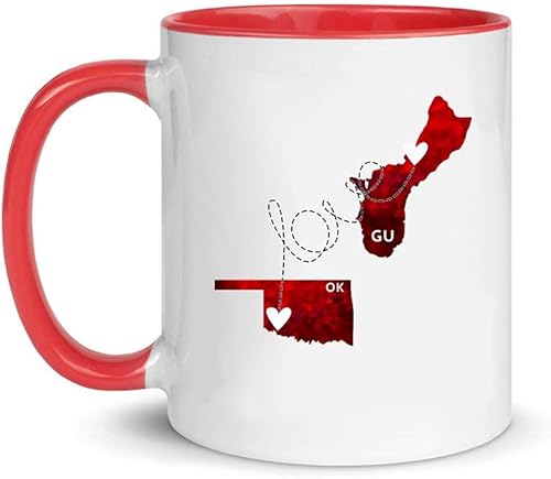 Oklahoma and Guam Mug - Long Distance Mug State To State Map Red OK GU Mug - Moving Away Ater Graduation University College, Mother Day Accent Mug