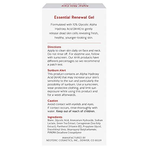 Alpha Skin Care Essential Renewal Gel | Anti-Aging Formula | 10% Glycolic Alpha Hydroxy Acid (AHA) | Reduces the Appearance of Lines & Wrinkles | Oily & Breakout Prone Skin | 1.7 Oz