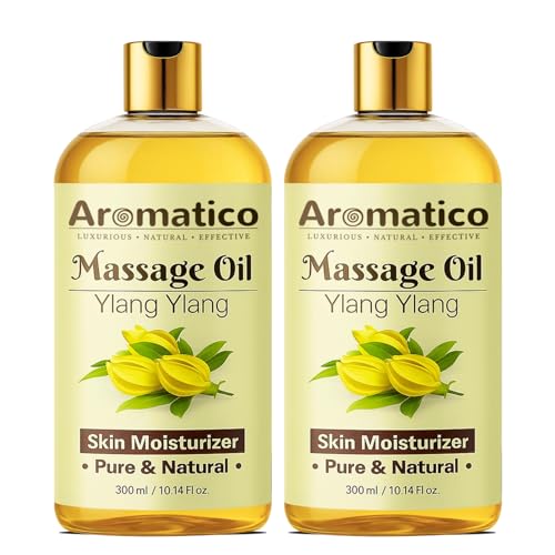 Image of AROMATICO Ylang Ylang Massage Oil for Sunny, Sensual, Floral Fantasy Date Nights | Intimate, Romantic & Arousing Aromatherapy Massage for Couples | Non-sticky and Lightweight - 300 ml (Pack of 2)