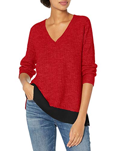 Jack by BB Dakota Junior's Block it Out Colorblock V-Neck Sweater, Apple Red/Black, Small