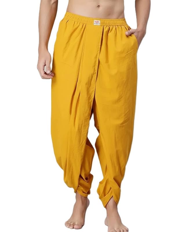 niira Men’s Traditional Dhoti Pants, Comfortable Ethnic Wear, Lightweight Casual Dhoti. Mustard-picture-46