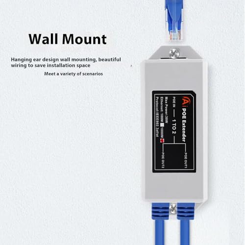 1 in 2 Out Gigabit POE Extender, 2 Port Ethernet Repeater, 1000Mbps Long Distance Transfer, Plug and Play, Wall Mount POE Splitter Adapter for Home, Hotel, Cameras, IP Phone miniatura 6