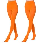 EVERSWE 2 Pairs Pack Women's Opaque Tights (L-XL, Orange)