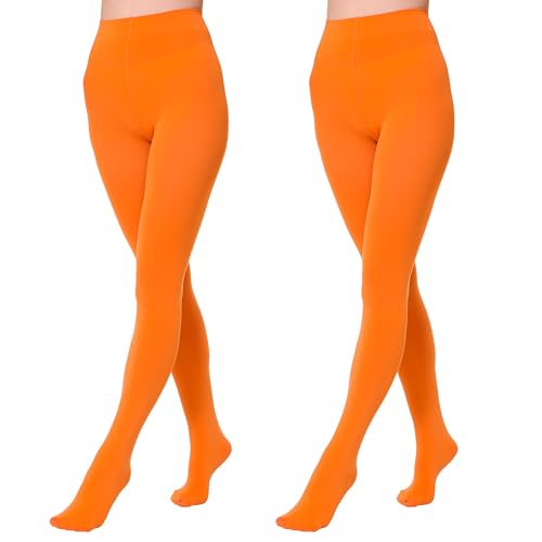 EVERSWE 2 Pairs Pack Womens Opaque Tights (L-XL Orange)