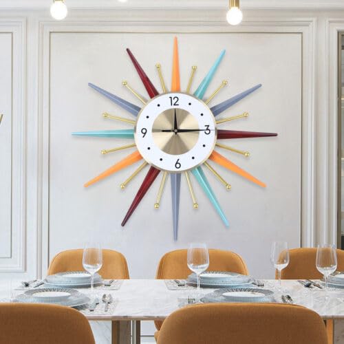 Shikiy Large Wall Clock, 22 Inch Colorful Modern Wall Clock, Starburst Ball Clock Mid Century Festivel Home Decor Clock for Living Room, Bedroom, Study, Dining Room, Porch