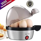 Cuiseur à œufs Sweet Alice, Cuiseur à œufs électrique avec capacité de 7 œufs, Cuiseur à œufs multifonction sans bruit, Doux / Moyen / Dur - Cuiseur à œufs durs avec arrêt automatique - Noir