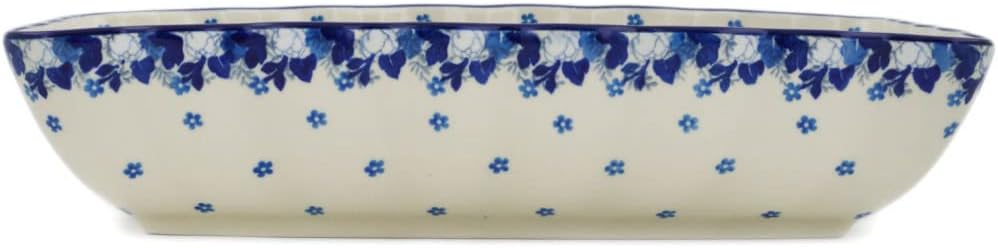 Polmedia Polish Pottery Rectangular Baker - Blue Spring Pattern Handmade in Boleslawiec Poland by Ceramika Artystyczna + Certificate of Authenticity