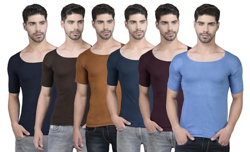 Image of Dollar Lehar Men Combed Cotton Round Neck with Sleeve Vest -Colour May Vary