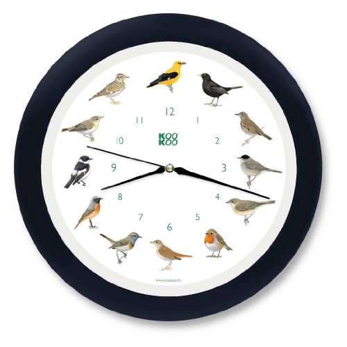 KOOKOO Singvögel Quartz Noir-Bleu, Horloge des Oiseaux, Un Pendule Murale avec 12 Oiseaux indigènes et enregistrements de la Nature, Horloge avec senseur de lumière thumbnail