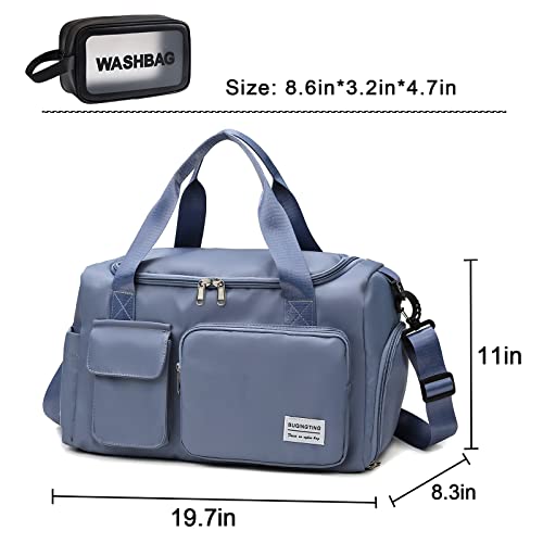 Blue Gym Bag For Women, Waterproof Travel Duffle Bag Carry On Weekender Bag With Shoe Compartment & Wet Pocket, Gym Tote Bag For Travel, Workout, Sport #TOP4