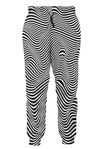 RAISEVERN Mens Zebra Stripes Jogger Pants 3D Optical Illusion Pattern Sweatpants Novelty Abstract Wavy Lines Trousers with Drawstring M White Black