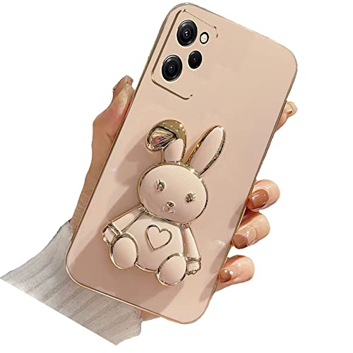 Tivenfezk pour Xiaomi POCO X5 Pro 5G/Redmi Note 12 Pro 5G Lapin Invisible Béquille Coque,Ultra Mince Placage Cœur Bunny Pliant Supporter Flexible Coque Housse Étui de Potection