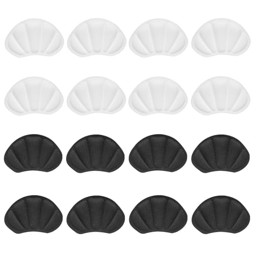8 Pairs Heel Cushion Pads Men Women, Shoe Heel Grips for Ladies Shoes Too Big, Self-Adhesive Anti-Slip Heel Protectors Inserts for Back of Trainers Boots Shoes(Black, White)