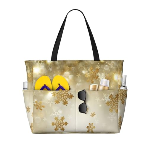 ALLiYa Bolsa de viaje de seda dorada de gran capacidad para playa, bolsa de compras con un hombro, adecuada para uso diario, color negro, talla única