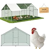 FIVMEN Enclos Poulailler Extérieur 3x6x2 m en Métal 18 m² Cage à Poulailler avec Protection Solaire Toit, Porte et Verrou Cages à Volailles Clôture à Poulet Stable pour Petits Animaux et Plantes
