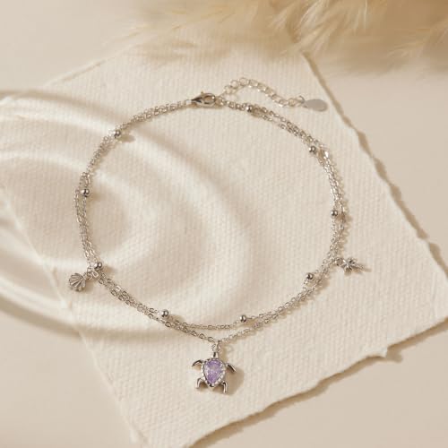 Image of CHIC & ARTSY 925 Sterling Silver Layered Anklets for Women, Adjustable Cable Chain Multilayer Beach Foot Jewelry, Nickel Free Hypoallergenic Summer Anklet 10-11 Inches