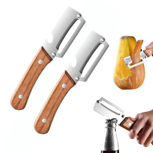 Multifunktionaler Gemüseschäler Für Die Küche, Obst- Und Gemüse Sparschäler, Mit Flaschenöffner, Holzgriff Und Klinge Aus Edelstahl, Geeignet Für Obst Und Gemüse (2pcs)