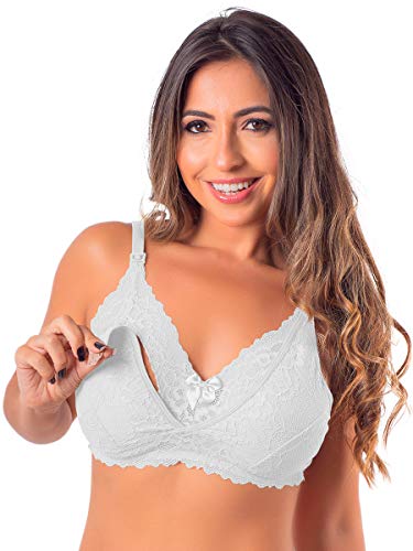 Sutiã Amamentação Renda Gestante Reforçado Lingerie Multicor (Branco, G)