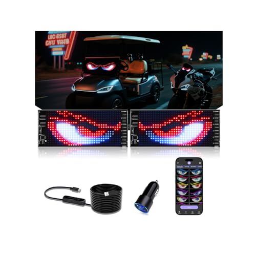 Multifunctional Bright 2PCS Devil Eyes for Motorcycle Golf Cart - 7x3in [Upgraded Chip 100% Synchronized] Programmable Flexible LED Matrix Display - Custom Text Window Sign for Helmet Powersports