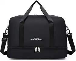 Bolsa de Viagem com Compartimento para Sapatos, Cinza e Rosa, Alça Transversal, Mala Esportiva para Academia e Viagens (Preto)