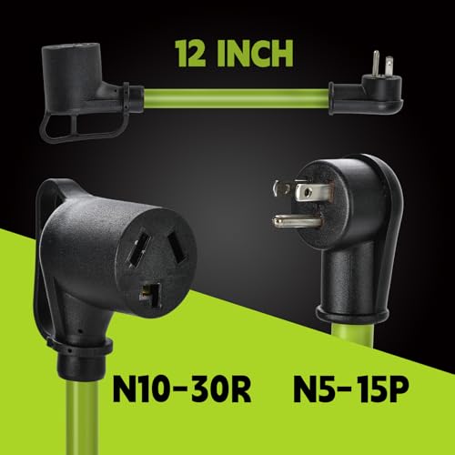 Image of Dryer Adapter Cord, NEMA 5-15P Male to 10-30R Female Power Adapter, Heavy Duty STW 10 Gauge Only for 15 Amp 120V Dryer, 12Inch, ETL Listed