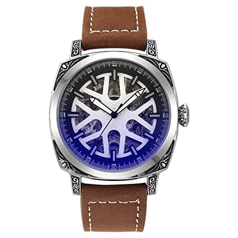 SHENHUA Automatic Mechanical Leather Band Skeleton Movement Men's Sport Watch SH0935 (Brown) Cover