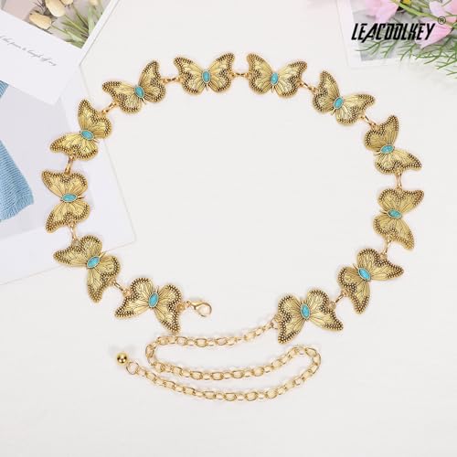 Image of LEACOOLKEY Western Metal Concho Belt for Women Cowgirl Boho Waist Chain Belt for Dresses Jeans Pants