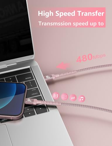 Image of USBC Cables 6FT, 2Pack USB C to C Charger Cable, Long USBC Fast Charging Cable Nylon Braided USB C iPhone Charger Cord Compatible with iPhone 17 16 /15 /Pro Max /PlusSamsung Galaxy S26 S23 and More-Pink