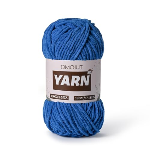 Image of Plush Chenille Chunky Crochet Yarn - Baby Yarn for Crocheting Soft - Velvet Yarns Knitting for Blankets Crafts - Fluffy Amigurumi Yarns 100g / 131yd (Blue)