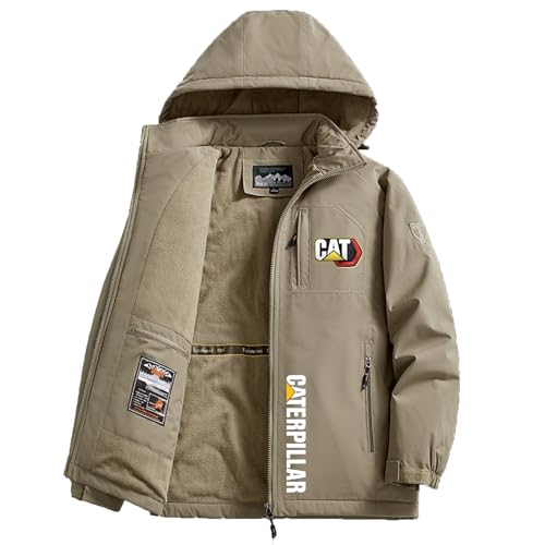 BRINSE Ropa Trabajo Hombre Ca.TER-Pillar, Cazadora con Capucha Forro Polar Manga Larga, Sweatshirts Casual con Bolsillos, de Fitness, Ligera(Khaki,L)