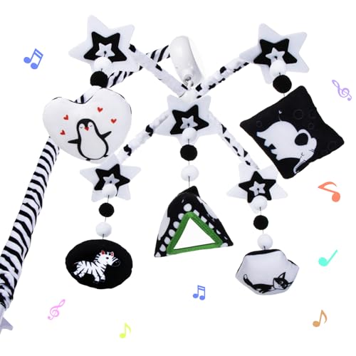 Image of Baby Mobile for Crib Black and White High Contrast Baby Toys, Give Visual Stimulation Detachable Hanging Toys Nursery Mobile for Bassinet Boys & Girls