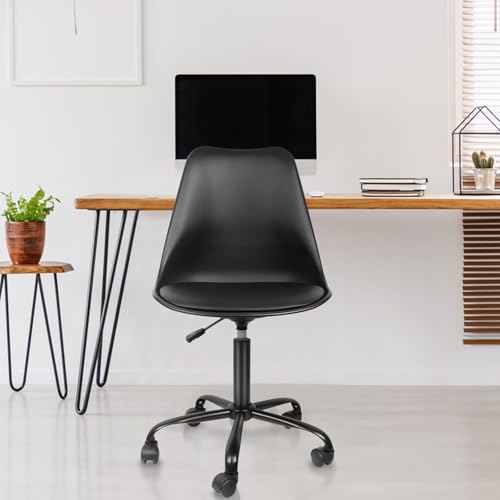 Image of Amazon Brand - Umi Polypropylene Height-Adjustable Modern Stylish Revolving Office Computer Study Desk Task Chair with PP Plastic Backrest + PU Cushion Ideal for Spa, Home, Medical in Black Color
