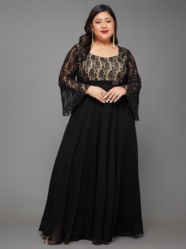 Image of Miss Chase A+ Women's Floral Printed Relaxed Fit V -Neck 3 /4Th Sleeve Georgette Maxi Dress