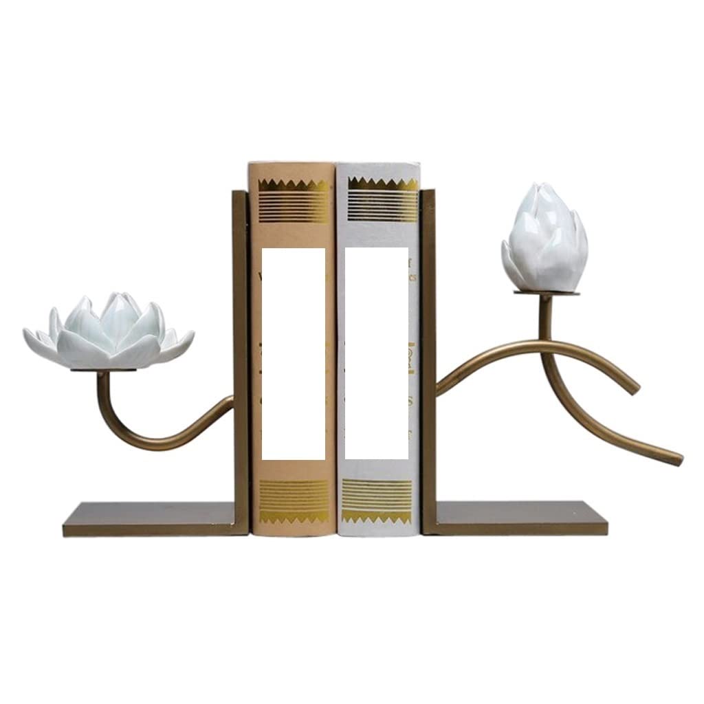 Sujetalibros Decorativos de Hierro Forjado, cerámica, Loto, Retro, para Interiores, Salas de Estar y Estudios.