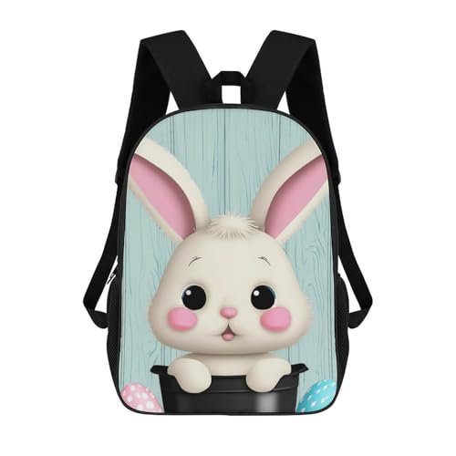 Womens Blue Wooden Easter Eggs Bunny Rabbit Backpack, Fashion Comfort Shoulder Bag for Travel, Reusable Spacious Soft Backpacks for Climbing, Shopping