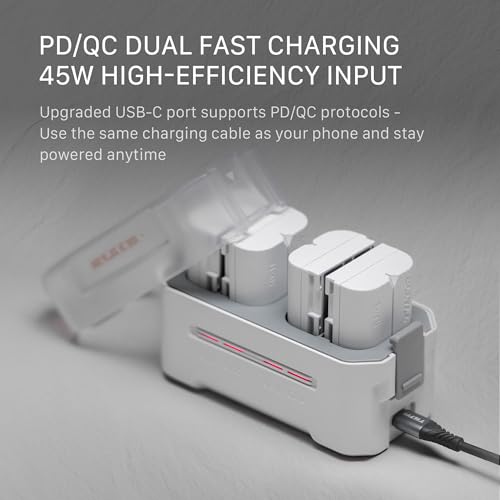 Image of Tilta LP-E6P Charging Station Battery Kit, 4-Slot 45W PD USB-C Fast Charger | Compatible with Canon LP-E6 LP-E6P Batteries | High Capacity Charging Hub, 4 Batteries - Off White
