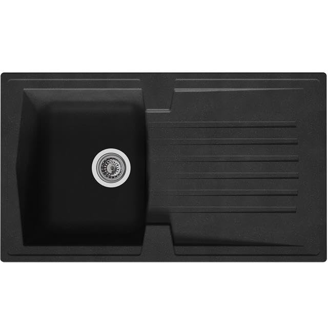 Liquida AR10BL 1.0 Bowl Composite Reversible Inset Black Kitchen Sink with Waste