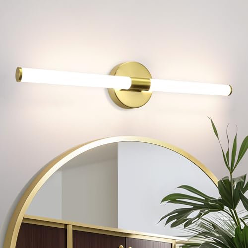 Homefire Éclairage miroir LED de salle - 60CM de bain Applique murale dorée 8W étanche IP44 applique murale moderne blanc neutre 4000 K pour meuble de salle...