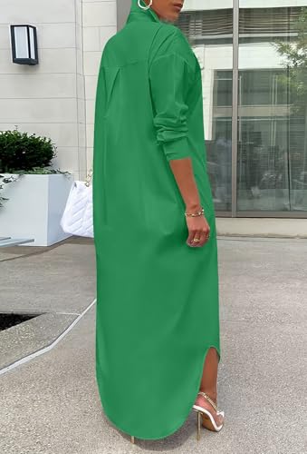 Image of Choichic Shirt Dresses for Women Casual Long Sleeve Cotton Button Down Maxi Dresses