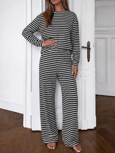 BTFBM Striped Lounge Set Sweatsuits Women 2 Piece Outfit,Grey Black,M — view 6