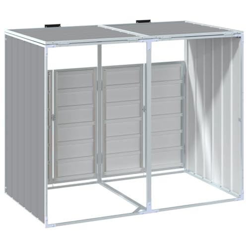 YAFF Wheelie Bin Storage for Double Bins Gray 56.7\"x31.9\"x44.5\" Steel,Waste Container Enclosures-4006176
