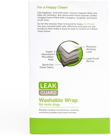 Miniatura 4 de So Phresh Envoltura protectora de fugas lavable para perros machos, paquete grande de 2