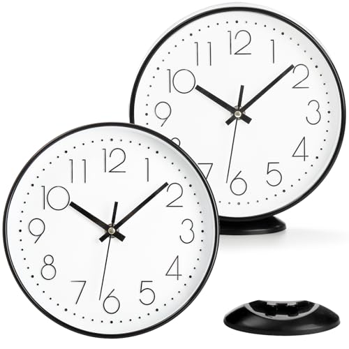 Coloch 2 Pack Wall Clock, 20cm/8" Black Vintage Silent Non-Ticking Clock Round Battery Operated Quartz Analog Clocks for Office, Study, Living Room, Bedroom, School
