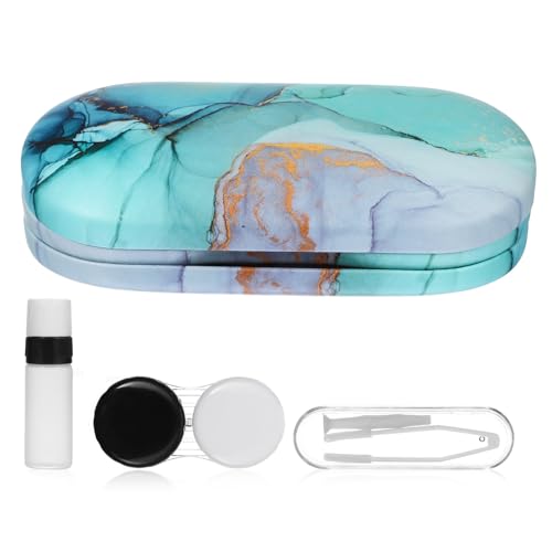 GALPADA Estuche para Gafas Doble Capa Portátil Patrón Mármol Colorido Funda Resistente al Desgaste de Tela Flocada y PU Cierre Hermético Espejo Incorporado Adecuado para Viaje y Uso