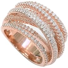 925 Silver Shining White/Rose Gold X Criss Cross Ring Cubic Zirconia Promise Rings CZ Cross Knot Ring 14K Gold Diamond Pave Ring, Multi-Row Design Engagement Wedding Ring for Women Rose Gold8
