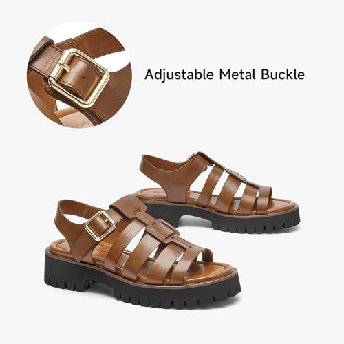 Image of BEAU TODAY Women's Platform Fisherman Sandals, Chunky Gladiator Sandals for Women, Casual Open Toe Leather Sandals, Comfortable Lightweight Dressy Sandals with Ankle Buckle